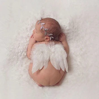Naujas Baby Nuotrauka Tiktų Angelo Plunksna Corolla Nustatyti Naujagimio Lankelis Sparno Aksesuarų Vaikams Augimo Atminimo Nuotrauka Fotografijos Rekvizitai