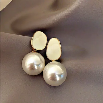 Naujas Vintage Elegantiškas Didelis Imituojamas Pearl Drop Auskarai Dervos Kamuolys Tabaluoti Auskarai Moterims Korėjos Dizainas Vestuvių Papuošalai Pareiškimas