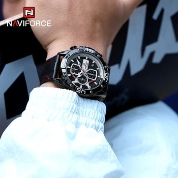 NAVIFORCE Vyrų Daugiafunkcį Žiūrėti Vandeniui Karinės Kvarcinis Laikrodis Sporto Chronograph Watches Silikono Dirželis Laikrodžiai Vyrams