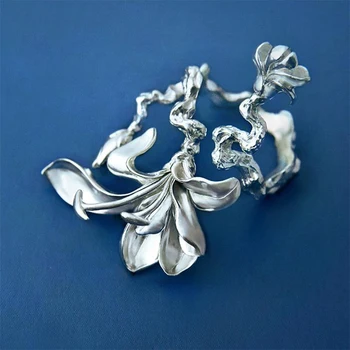 Nepriklausomas dizaino magnolia gėlių atidarymo reguliuojamas rodomojo piršto žiedą mados asmenybės prabangus sidabro papuošalai moterims