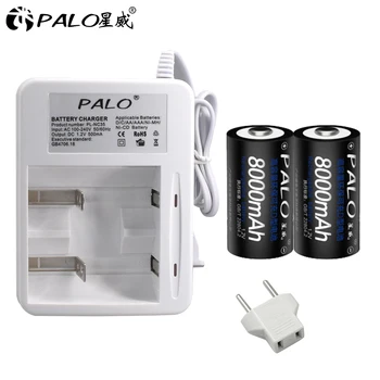 PALO 2vnt 8000mAh D rechargerable baterijas + NC35 greito įkrovimo pažangi baterijų įkroviklis AA, AAA 2A 3A C D NI-MH NI-CD