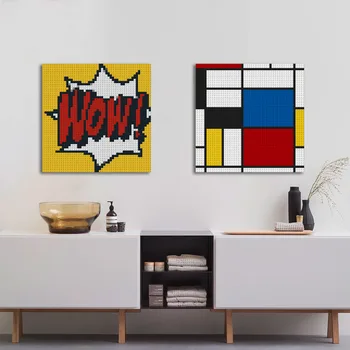 Pixel Art Retro Mondrian Stiliaus Mozaika 