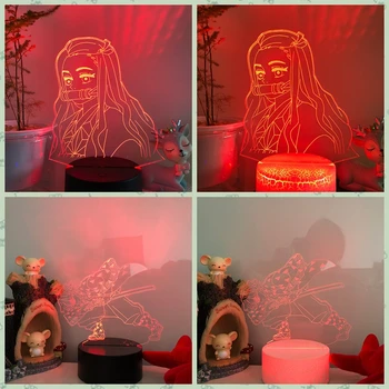 PMMA 3D LED Nakties Šviesos ANIME Kamado Nezuko Stalo Lempa Kelių Spalvų Draugams Demon Slayer Lempos