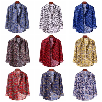 Rudenį ir žiemą užsienio prekybos nauja vyriškų drabužių ilgomis rankovėmis marškinėliai gėlių marškinėliai kolekcija