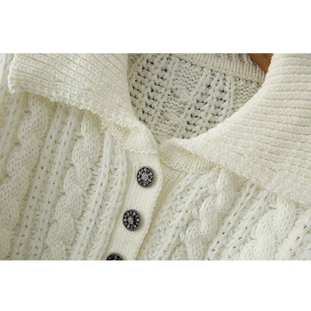 Rudenį megzti megztinis korėjos long sleeve top moterų derliaus pasukite žemyn apykaklės twist megztinis seksualus tuščiaviduriai iš megztinis baltos 2020 m.
