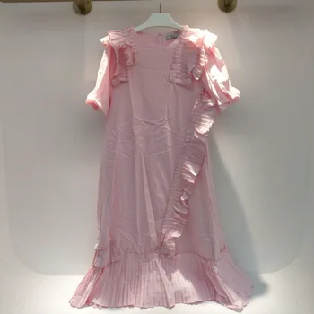 SHENGPALAE spliced raukiniai suknelė moterų vasaros 2021 naujas apvalios kaklo prarasti trumpas sluoksniuotos rankovėmis vidurio blauzdos suknelės moteris banga 16W666