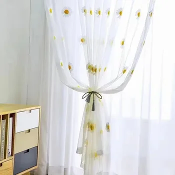 Siuvinėjimo Geltonos Gėlės Tiulio Užuolaidas Kambarį Baltos Vien Tiulio Virtuvės Balkono Sielovados Verpalai