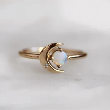 Skanėstas Aukso Sidabro Spalvos Ugnies Opalas Žiedas Mėnulis Mano Gyvenimo Žiedai Moterims, Moterų Dalyvavimas Vestuvių Žiedas Mados Šaliai, Papuošalai