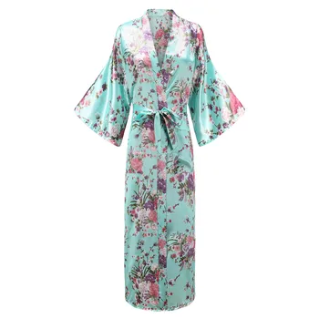 Spausdinti Gėlių Moterų Kimono Chalatai, Apatinis Trikotažas Ilgai Atsitiktinis Sleepwear Chalatas Suknelė Sexy Satin Namų Drabužiai, Moteriškas Chalatas Naktiniai Drabužiai