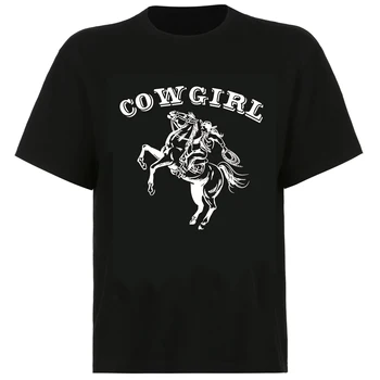 Sunfiz Moterų Cowgirl Spausdinti Moterų Tee Trumpas Rankovės ilgos T-shirt Spausdinti Grafinis Tees Brendžio Viršūnes Normalus Tee marškinėliai Naujas