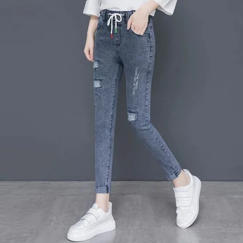 Super Elastinga Aukštos Juosmens Džinsai Moterims Derliaus Haremas Pants Large Dydžio, Pavasario, Rudens Džinsinio Audinio Kelnės Korėjos Raišteliu Legging Jeans