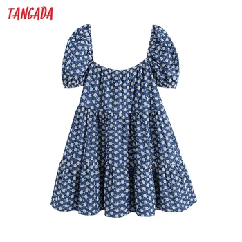 Tangada Moterų 2021 M. Vasarą Siuvinėjimo Mini Suknelė Vintage Aikštėje Apykaklę, Trumpas Sluoksniuotos Rankovėmis Moteriška Sundress BE781