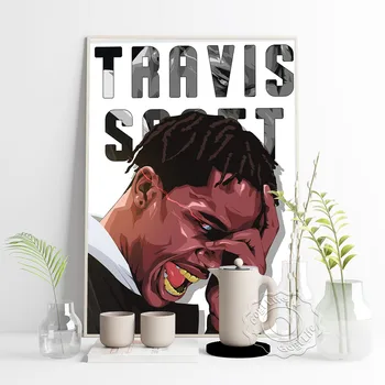 Travis Škotas Drobės Tapybos Meno Plakatas, Star Reperis 2Pac Derliaus Meno Portretas Sienos Nuotrauka, Hip-Hop Repo Muzikos Dainininkas Sienų Dekoras
