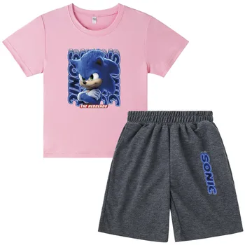 Vaikai Berniukai Sonic T-shirt Mergina Animacinių filmų Topai Mielas Kūdikis Medvilnės Nustatyti, 2021 M. Vasaros Drabužių Bamblys Mados T Marškiniai, Kostiumas Vaikams Costum