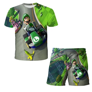 Vaikų Rinkiniai, Super Mario bro marškinėliai Vaikai 3D Print T shirt ir Trumpas 2vnt Vaikų Nustatyti Berniukų marškinėliai Mergaičių Paauglių Vasaros Viršūnes