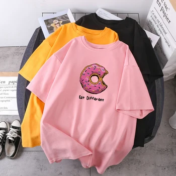 Valgyti Įvairių Spurgos T-shirts Moteris Vasaros Mados Lady Drabužių Hip-Hop Negabaritinių Viršūnes Harajuku O-kaklo Tees 2021 Naujas Camisetas