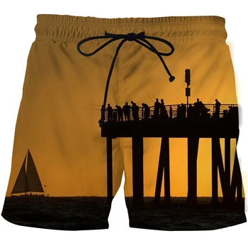 Vasaros 3D plaukimo glaudės, šortai vyriški įdomus žvejybos Bermudai kvėpavimo vyriški, berniukų paplūdimio kelnės sporto šortai, S-6XL