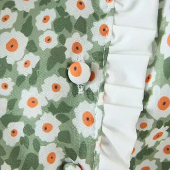 Vasaros Moterų marškinėliai 2021 Trumpas Rankovės Apkarpyti Viršūnes Single-Breasted Gėlių Spausdinti Atsitiktinis Mados nėriniai Dizaino Streetwear Chic
