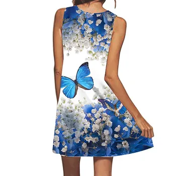 Vasaros O-kaklo Atsitiktinis Tiesiai Mini Suknelė Moterims 3D Spausdinimo Berankovis Bakas Trumpa Suknelė Elegantiškas Holiday Beach Vestidos Plius Dydis XXL