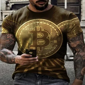 Vasaros vyriški Marškinėliai Street Punk Stiliaus Pop Bitcoin Aukso Monetos 3D Karšto Viršuje vyriški Didelio Dydžio Atsitiktinis Trumpas Laisvas Megztinis Marškinėliai