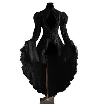 Viduramžių Moterų Sudegintasis Rankovėmis Nėrinių Didelis Sūpynės Slim Suknelė Malabaro Kostiumas