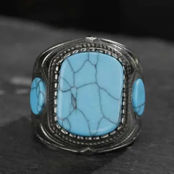 Vintage Senoviniai Natūralaus Akmens Žiedas bižuterijos Mėlyna turquoises Piršto Žiedą, Moterims Vestuvės Žiedai OSR307