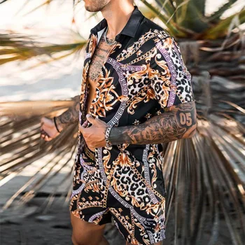 Vyrai Havajų Spausdinti Nustatyti Trumpas Rankovės Vasaros Atsitiktinis Gėlių Marškinėliai Paplūdimys Dviejų dalių Kostiumas 2021 Naujas Mados Vyrų Rinkiniai S-3XL