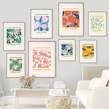 WTQ Drobės Tapybos Retro Plakato Marguerite Gėlių Rinkoje, Laukinių Augalų Šiaurės Plakatai Matisse Sienos Nuotraukas Gyvenimo Kambario Dekoro