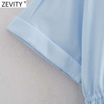 Zevity Naujas Moterų vientisos Spalvos Juosmens sutraukimo juostelę Klostes Shirtwaist Moteriška Suknelė trumpomis Rankovėmis Chic Atsitiktinis Kimono Mini Vestido DS8164