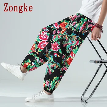 Zongke Gėlių vyriškos Kelnės Harajuku Vyrų Drabužiai Pločio Kojų Kelnės Vyrams Japonų Stiliaus Streetwear Kelnės M-5XL 2021 Nauja siunta