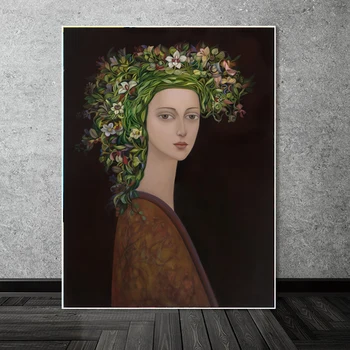 Šiaurės Šiuolaikinių Augalų Gėlių Moteris Abstrakčiai Mados Stiliaus Drobės Tapybos Menas Spausdinti Plakato Nuotrauką Sienos Kambarį Namų Dekoro