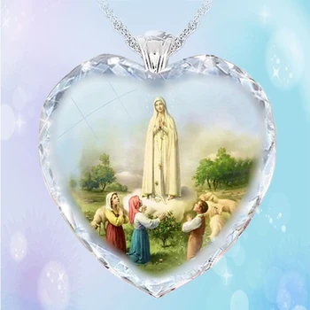 Širdies Formos Kristalų, Stiklo Krikščionių Mergelės Marijos Pakabukas moteriški Karoliai Mados Religinių Amuletas, Aksesuarai, Šaliai, Papuošalai