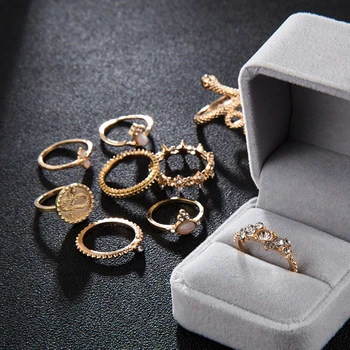 žiedų rinkinys Bohemiškas stilius tuščiaviduriai senovinių rožių gėlių gyvatės žiedas 10-piece set Ring moterų žiedai, pakabukai mergaitėms bague femme