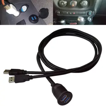 1 Komplektas 2m Dual USB 3.0 Male į USB 3.0 Moterų AUX Automobilių Flush Mount ilgiklis Sunkvežimių, Valčių, Motociklų Prietaisų Skydelis
