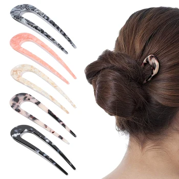 1PC U Formos Staigius prancūzų Stiliaus Plaukų Stick Shell Plaukų Pin Metalo Plaukų Pin Šakės Virbai Kaiščiai Moterų, Mergaičių Plaukų Formavimo Accesso