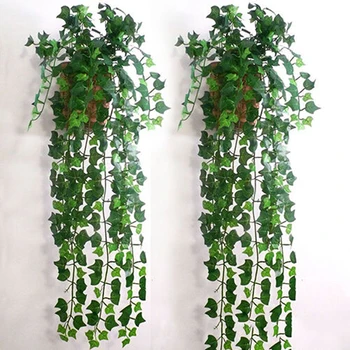 2,5 m, Plastikiniai Dirbtinių Gėlių Pintais Evergreen Plunksninių Dirbtinis Gebenės Lapų Girlianda Augalai Vynuogių Netikrą Lapai, Gėlės Namų Dekoro