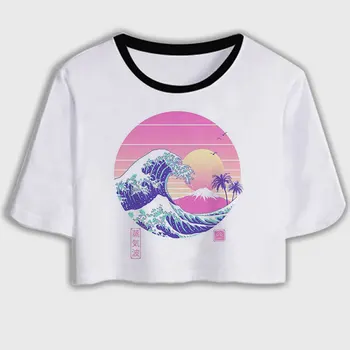 2020 metų Vasaros Moterų Topai Marškinėliai Pink Kūrybos Kalno viršūnėje Apkarpytos Moterų marškinėliai Įdomus Grafinis Spausdinti Harajuku Pasėlių Top Marškinėliai