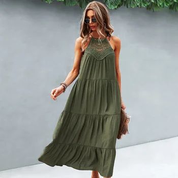 2021 m. vasarą naujų produktų tendencijos mados atsitiktinis moterų gryna spalva apynasrio suknelė susiuvimo didelis sūpynės vidutinio ilgio sijonas