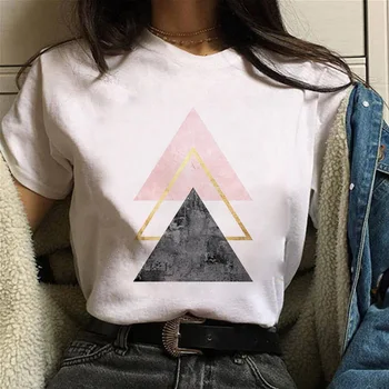 2021 Naujas Vasaros Geometrinė Figūra Print T Shirt Moterims, Baltos spalvos Marškinėlius Harajuku Mados T-shirt Laisvalaikio Moterų Viršūnių Negabaritinių Drabužiai