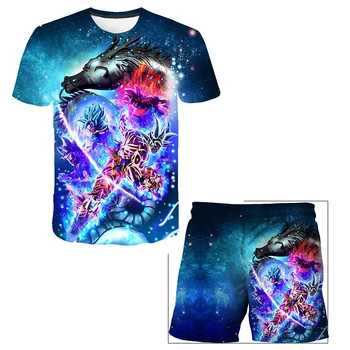 2021 vasaros Wukong super mėlynos spalvos vaikiški marškinėliai Nustatyti Berniukų marškinėliai mergaitėms trumpomis rankovėmis T-marškinėliai, šortai, 2-piece vaikų set