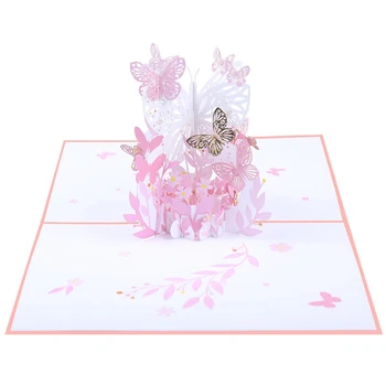 3D Pop-Up Drugelis Gėlių Krepšelis Sveikinimo Kortelė Gimtadienio dieną, Motinos Dieną Šalies M17D