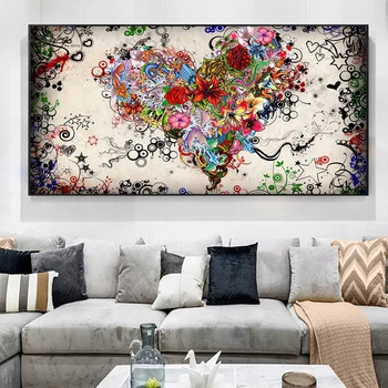 Abstrakti Naftos Tapyba ant Drobės Spalvinga Širdies Gėlės Plakatas ir Spausdinimo Sienos Meno Dekoratyvinis Nuotraukos Kambarį Namų Dekoro