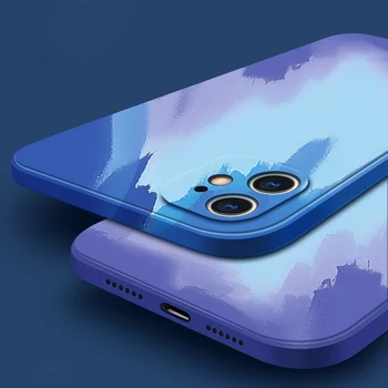 Akvarelė Gradientas Skystis, Silikoninis Telefono dėklas Skirtas iPhone 12 11 Pro Max X XR XS 7 8 Plus SE 2020 Aikštėje Rėmas Minkšti Apsaugoti Dangtis