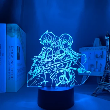 Anime Led Nakties Šviesos Kardas Meno Internete Kirito, Miegamojo Dekoro Dovana-Spalvinga naktinė lempa Manga 3d Lempos Kazuto Kirigaya