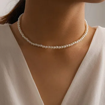 AOMU Derliaus Pearl Choker Karoliai Moterų Mados Vasaros Baltos spalvos Imitacija, Perlų Karoliai 2021 Tendencija Elegantiškas Vestuvių Papuošalai