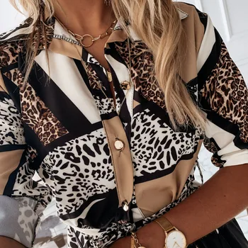 Atsitiktinis Leopardas Spausdinti Ilgomis Rankovėmis Nėrinių Mygtukai Mini Suknelė Moterims 2021 M. Vasaros Pusė Rankovės Šalies Seksualus Slim Marškinėliai, Suknelės