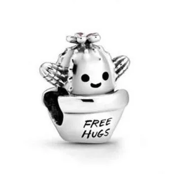 Autentiškas 925 Sterlingas Sidabro Free Hugs Kaktusas Šiek Tiek Vazonas Žavesio Karoliukai Tinka Moterims Pandoros Apyrankę & Karoliai, Papuošalai
