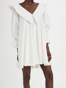 Balta Mini Suknelė Moterims Elegantiškas V-kaklo, Riešo Drugelis Rankovės Skirtos-line Šalis Suknelė Atsitiktinis Palaidų Minkšta Suknelė Vasaros 2021