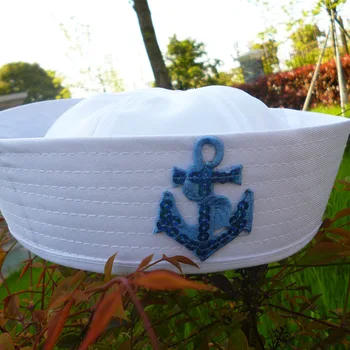 Balta Vaikas Jūrininkus Laivo Valtis Kapitonas Skrybėlę Karinio Jūrų Laivyno Jūrų Kepuraitė Su 