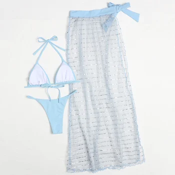 Be-X Akies sijonas 3 gabalus nustatyti, Mėlyna bikini 2021 Apynasrio maudymosi kostiumėlį moterų plaukimo kostiumas Trikampis maudymosi kostiumėliai moterims Seksualus maudymosi kostiumas
